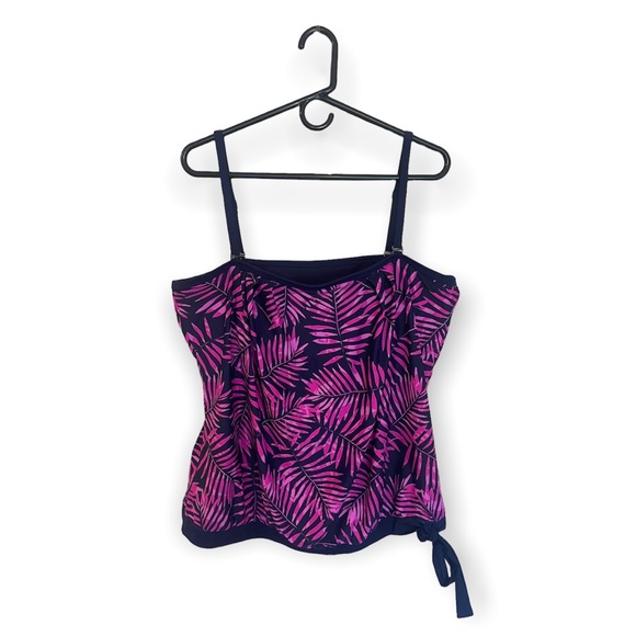 NWT Island Escape Swimwear Tankini Top Navy Blue Pink Women’s Plus Size 16 - Picture 1 of 7